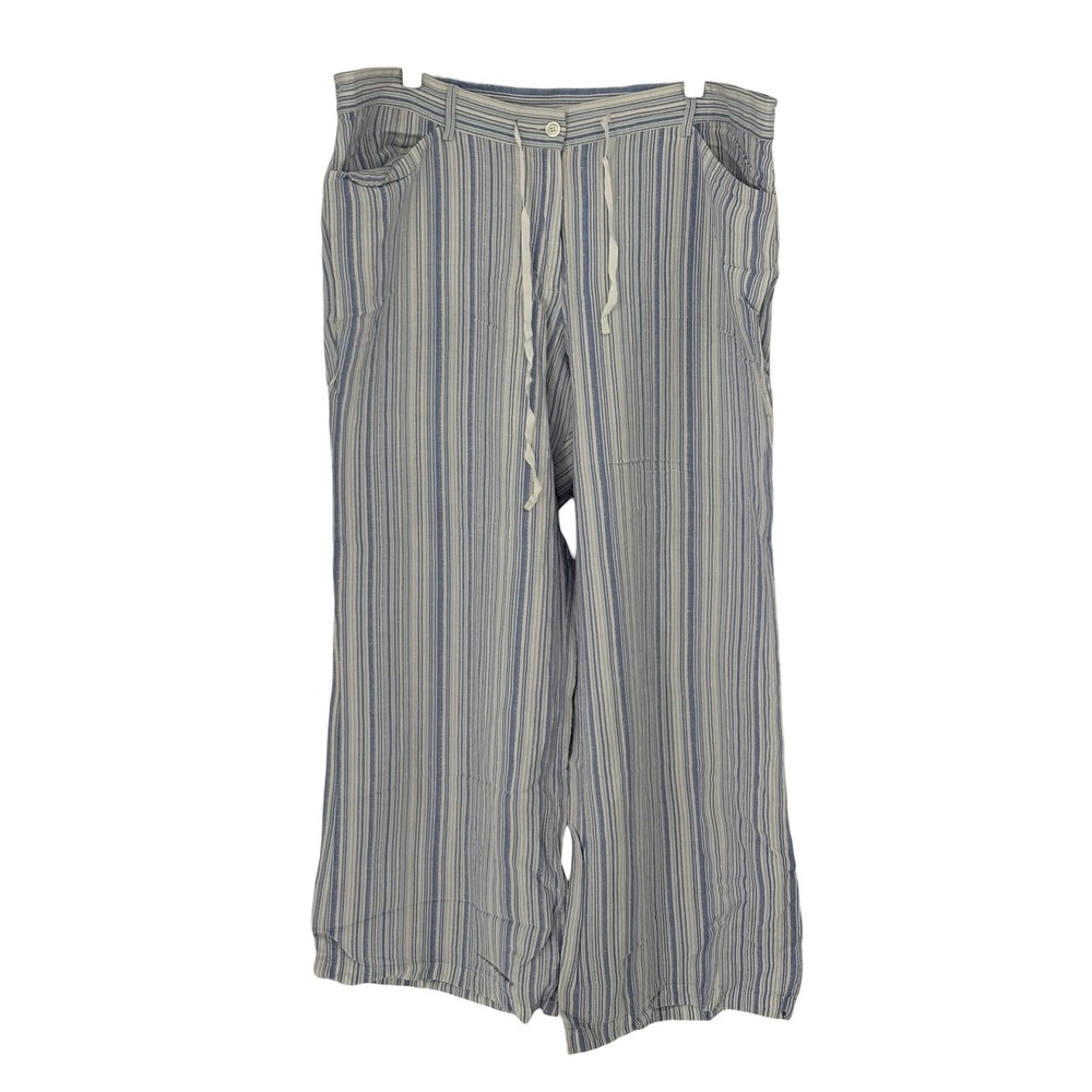 Lane Bryant Wide Leg Pants Blue White Striped Linen Blend 18/20